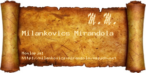 Milankovics Mirandola névjegykártya